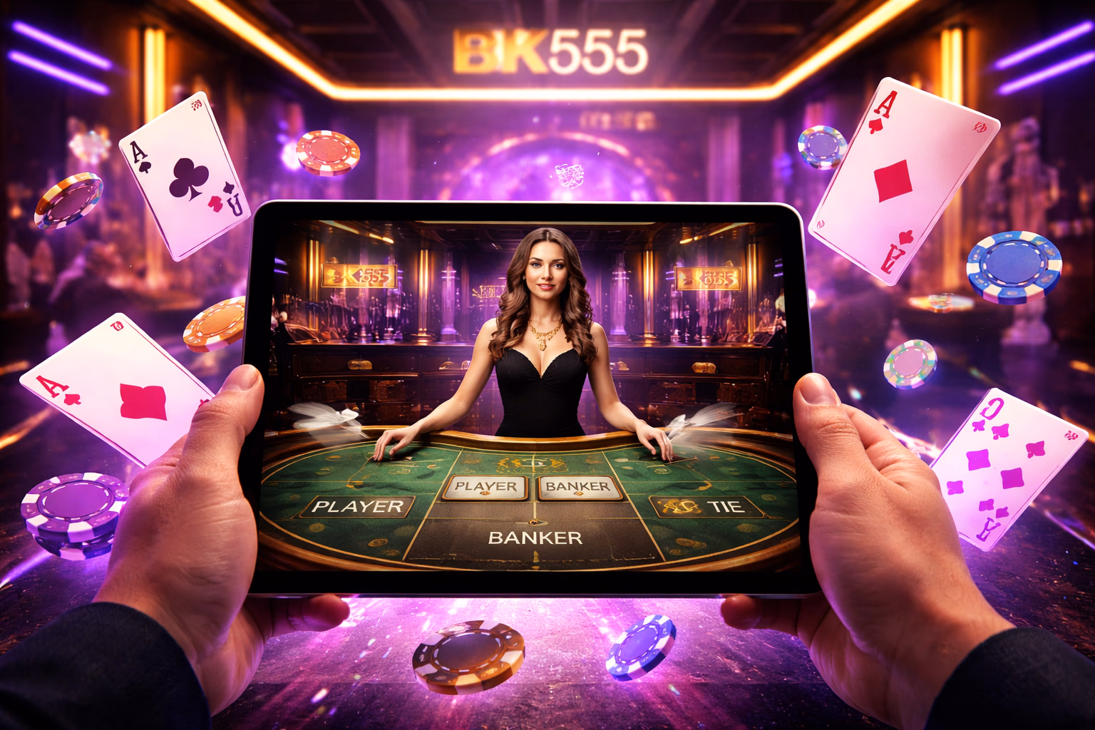 Focused casino enthusiast interacting with a laptop under warm neon lighting showcasing the immersive BK555 gaming world for Bangladesh